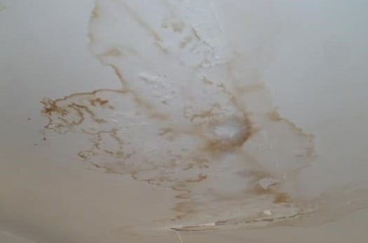 water damage to ceiling, visible discolouration